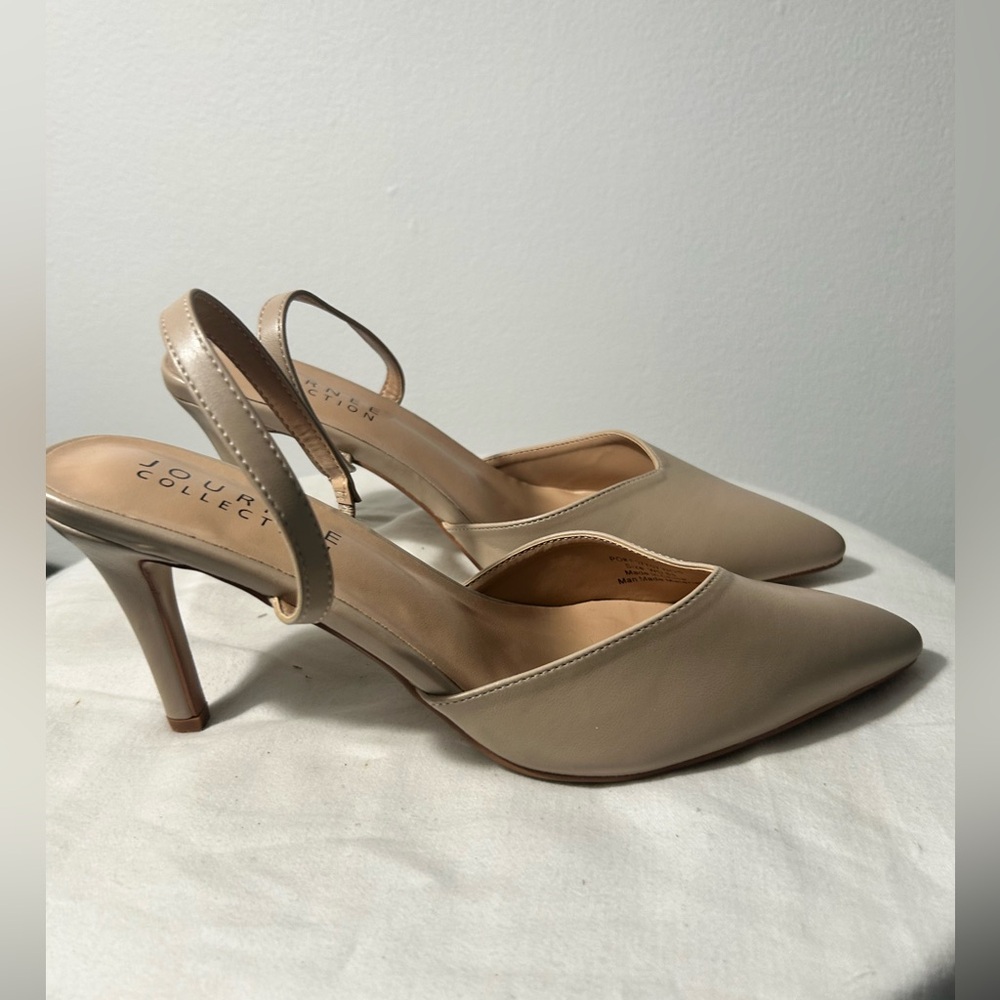 Journee Collection Cream Pointed Toe Slingback Heels - Picture 2 of 12